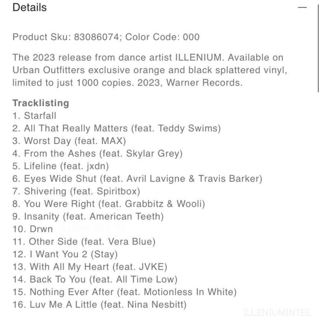 illeniumINTEL on X: Urban Outfitters just leaked the tracklist for the new  ILLENIUM album 👀  / X