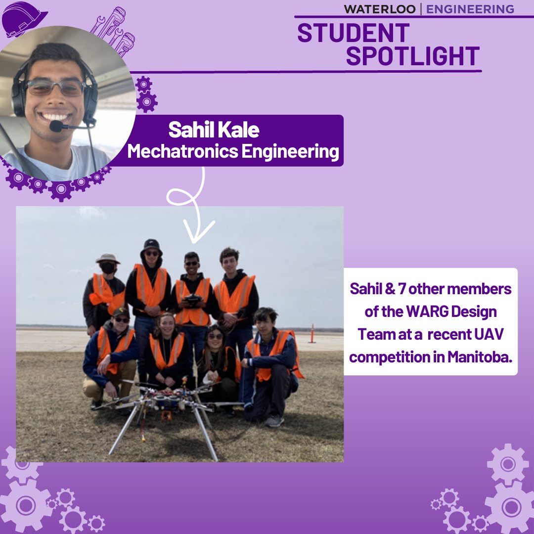WaterlooENG's tweet image. Today&apos;s #WaterlooEngineering spotlight introduces us to Sahil Kale, 3rd year @UWaterloo Mechatronics Engineering student with a passion for all things robots and airplanes!

Read Sahil&apos;s full spotlight answers - bit.ly/3j25KMt
