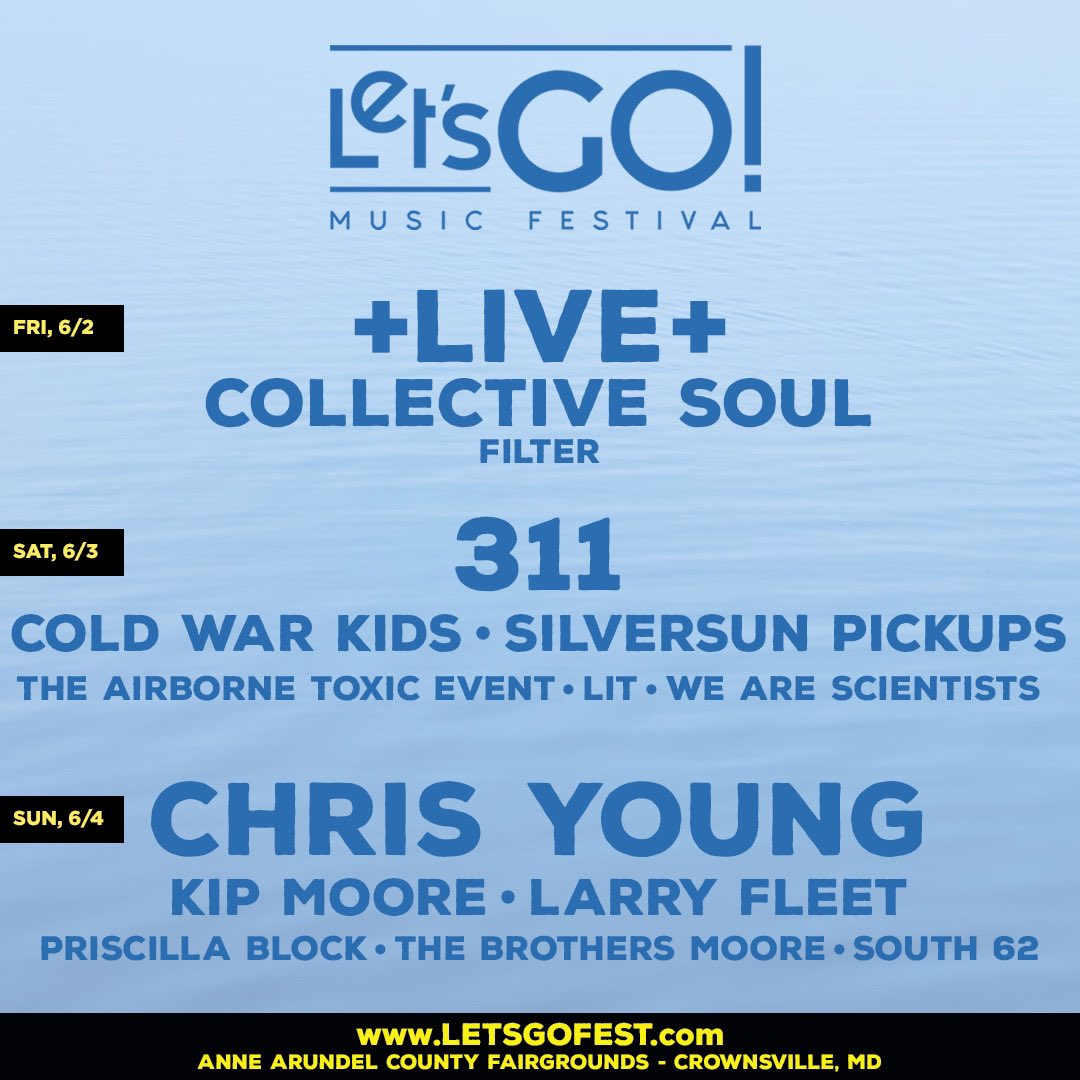 311's tweet photo. See you at DAY 2 of #letsgomusicfest! Tickets on-sale now at https://t.co/jwdvEfjCWd https://t.co/elWnQyHY2x