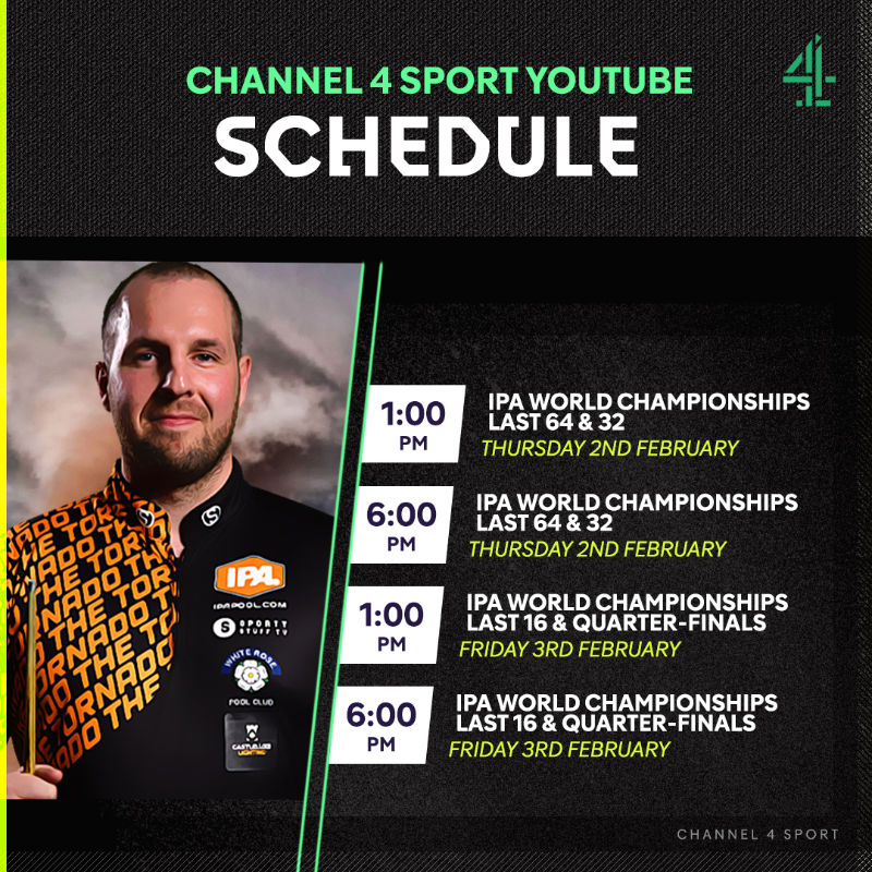 C4Sport's tweet photo. The @IPAPool World Championships are live and exclusive on our YouTube channel this week 🙌

#IPAWorldChampionships | #C4Sport