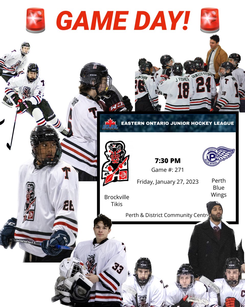 🚨GAME DAY!🚨Your Brockville Tikis are on the road tonight for a game against the Perth Blue Wings. Puck drop at 7:30pm at the Perth &amp; District Community Centre. <a href="/theEOJHL/">The EOJHL</a> Let’s roll Teeks!! #TikisGameDay #BrockvilleTikis #tikitime #rollteeks #EOJHL