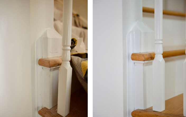 STEP IT UP! 😉 A stair railing and banister add dramatic elements to a home. Over time wear and tear begin to show. Sanding, staining &amp; painting are ways you can bring a scratched or faded staircase back to life. What are you waiting for? ⏳