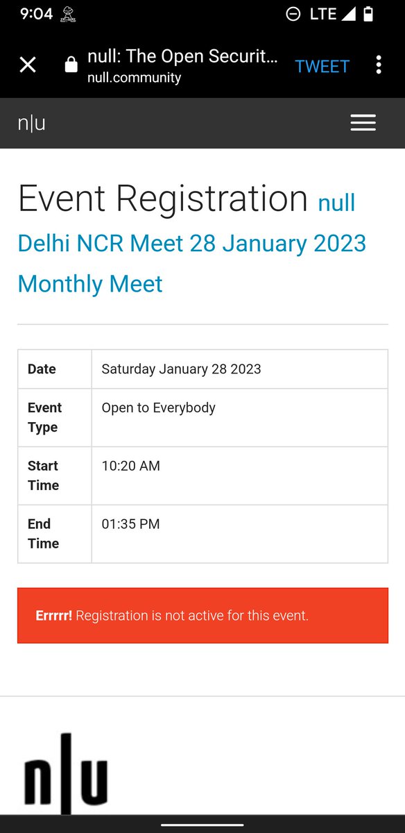 @nullDelhi @null0x00 Hi I am facing this issue. Even though seats are left. I really want to register but it is showing me error.