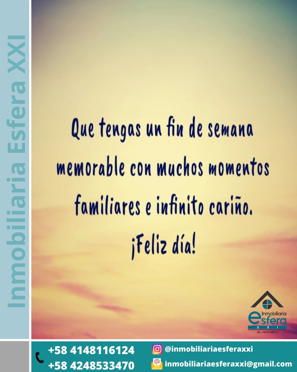 Teléfono: +58 414 8116124
+58 424 8533470
Correo: inmobiliariaesferaxxi@gmail.com
Instagram: @inmobiliariaesferaxxi
Linkedln: Inmobiliaria Esfera XXI
Facebook: Inmobiliaria Esfera XXI
Youtube: Inmobiliaria Esfera XXI
Pinterest: Inmobiliaria Esfera XXI