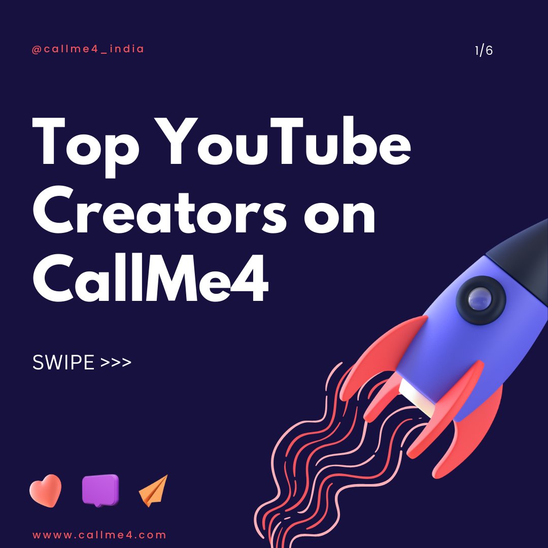CallMe4official's tweet photo. Top YouTube Creators on CallMe4. #YouTube #YouTuber #youtubechannel #Youtubeindia https://t.co/FRhjhrAxPa