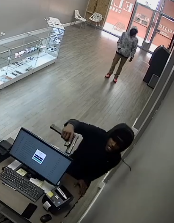 OKCPD's tweet photo. These two robbed a dispensary at gunpoint near NW 50th and Meridian. If you know who they are, call Crime Stoppers at 405.235.7300 or https://t.co/YVxGWebSAS. You can remain anonymous and may earn a cash reward. 23-5921 https://t.co/AcYde7at6z