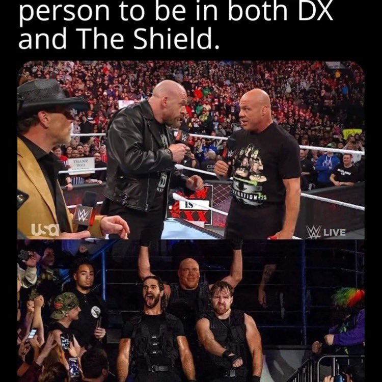RealKurtAngle's tweet photo. The only person to be in both the Shield and DX? Not too shabby! Lol. #itstrue https://t.co/b4DDWQdQTo