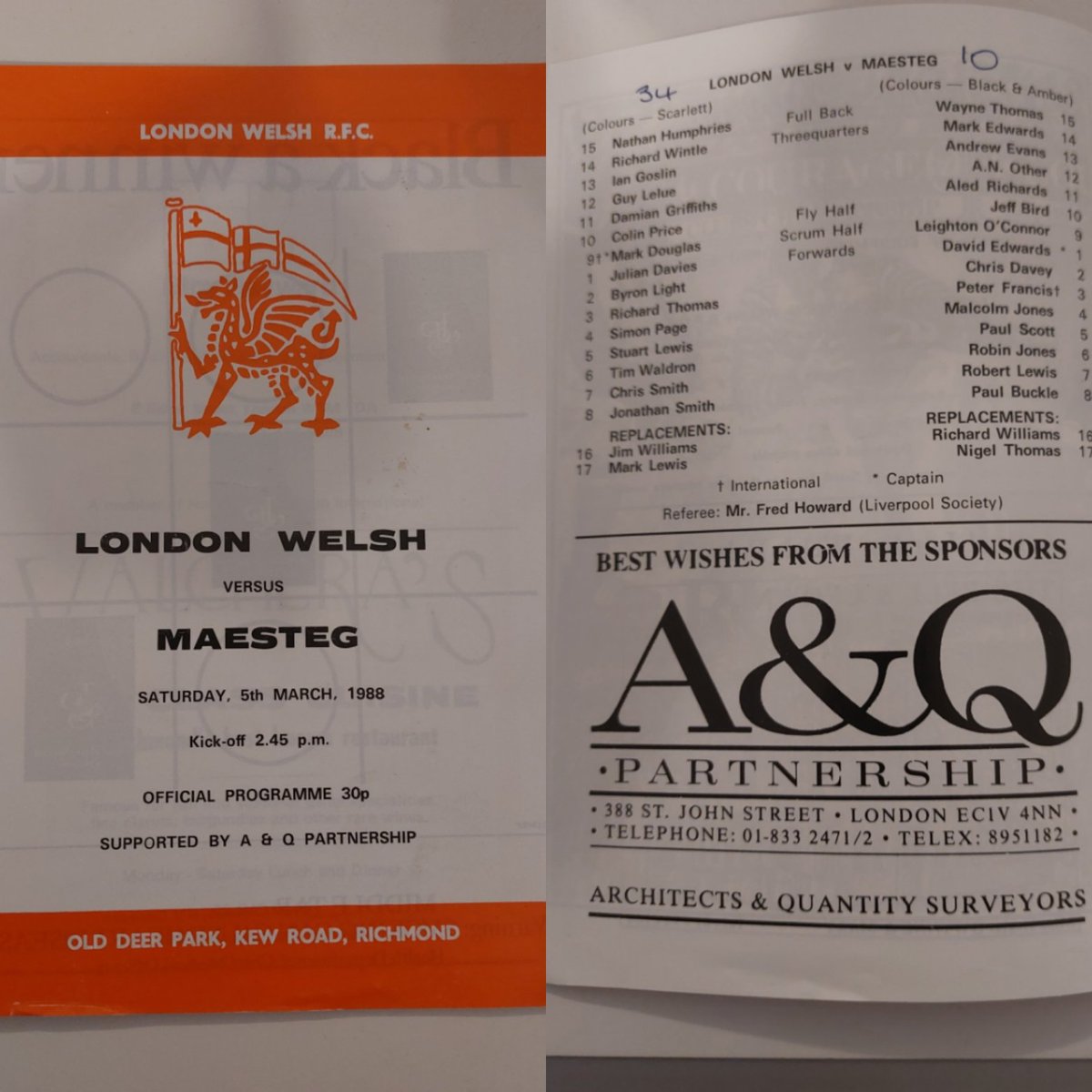 LeightonOConn09's tweet photo. @AberflyarfRFC @MaestegRFC @LondonWelshRFC @7777pastplayers Just found this programme. We got beaten on the day, but what a great experience. #dayoutinLondon https://t.co/oe8jWUfDz5