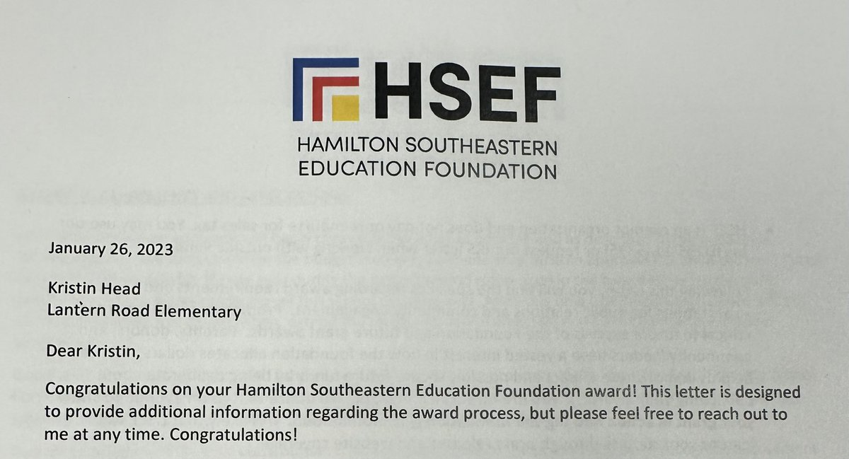 I am so excited about this grant! I look forward to purchasing items to enhance my small group instruction. Thank you <a href="/hsefoundation/">Hamilton Southeastern Education Foundation</a> !!! #scienceofreading #literacyforall <a href="/LREhseIN/">Lantern Road Elementary School Fishers IN</a>