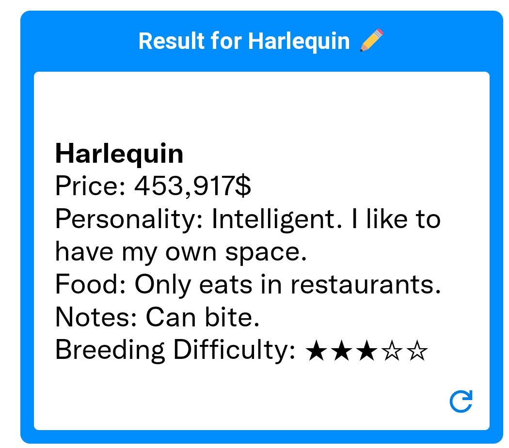 Harlequin spit out his drink as he ran one of those mortal trend things. He is now red in the face and trying to hide this...