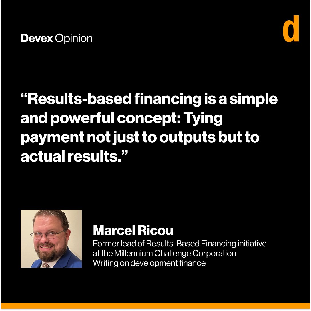 devex's tweet photo. Opinion: How results-based financing can go from hype to good practice - by former @MCCgov RBF lead, Marcel Ricou. #Opinion

Read more 👇
https://t.co/IT4aOy7i0y https://t.co/nwT9wTRq2B