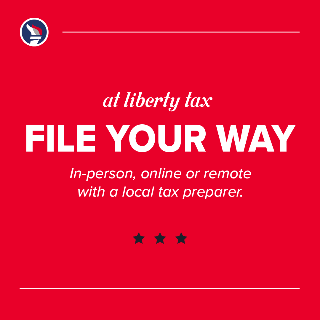 libertytax's tweet photo. At Liberty Tax, you file on your terms. Whether you want to come into the office, file remotely with a local preparer, or file online, our tax experts can assist you. Connect with a tax pro: https://t.co/gGoF4yQoAE https://t.co/KOh0YqUZfs