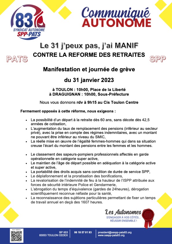 saspp_pats83's tweet photo. Rdv mardi prochain ! Tous présent contre la réforme des retraites 
#autonome #faspppats #greve #fafp #saspppats83 #devieuxpompierpoursauverdesvies https://t.co/JMhlzQ2k4F