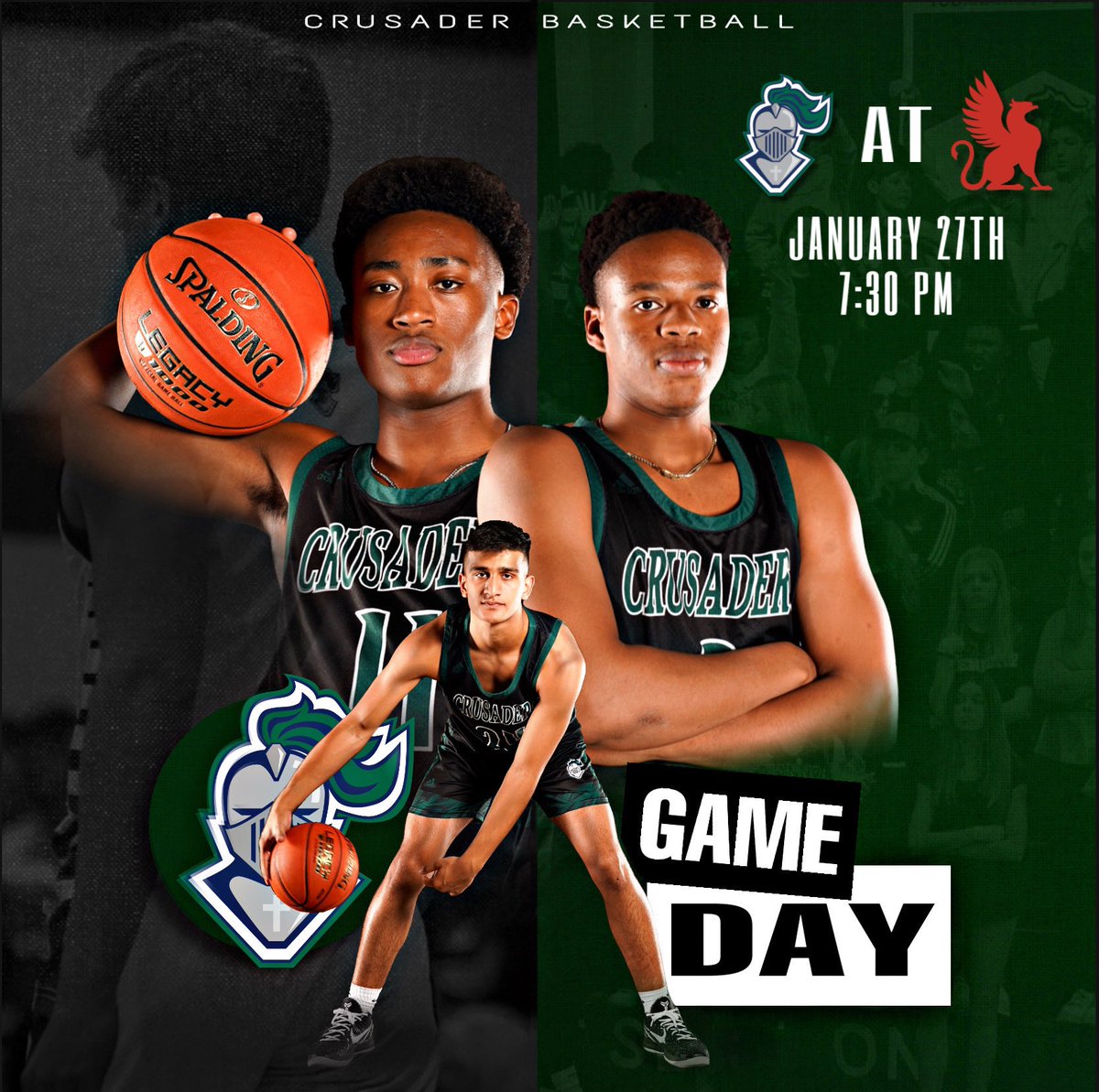 🚨🏀IT’S GAMEDAY🏀🚨
The Crusaders will travel to Spartanburg Day to play their 5th region game of the season. 

📆 January 27th
🆚 Spartanburg Day
⏰ MS Girls 4:00 PM; MS Boys 5:15 PM; Varsity Women 6:00 PM; Varsity Men 7:30 PM
📍1701 Skylyn Dr, Spartanburg, SC 29307