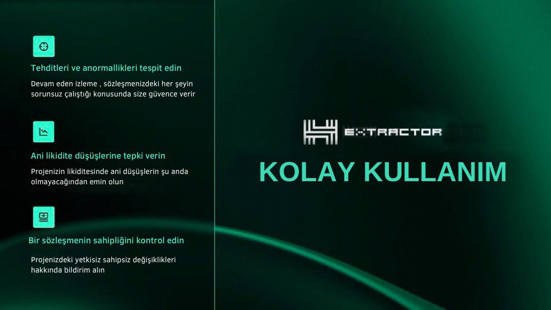 hackenturkey's tweet image. On-Chain akıllı sözleşme izleme sistemimizin size sağlayacağı işlevsellik 👇

#HackenExtractor: extractor.hacken.io için beta erişimi elde edebilirsiniz.

#Hacken $HAI #Kripto #Web3