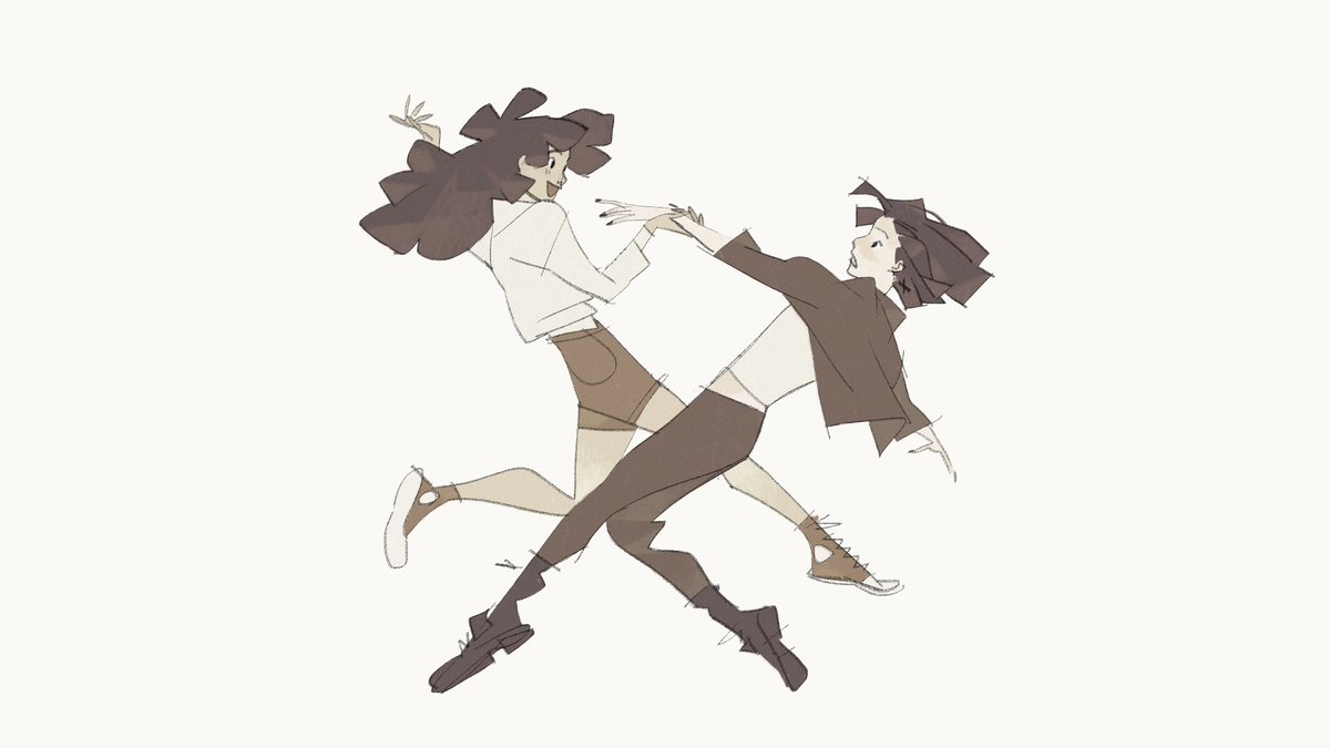 2girls black hair black nails brown shorts dancing dark skin dark-skinned female  illustration images
