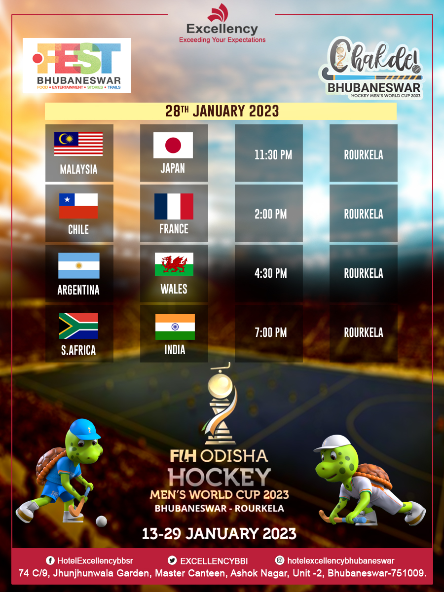 Men's Hockey World Cup 2023 match schedule 28.01.2023.
#hockey #HockeyWorldCup #menshockey #bhubaneswarsmartcity #Rourkela  #odisha #OdishaNews #HockeyIndia #fest #fihockey #hockeyhaidilmera
#HWC2023 #dotFEST 
#HockeyWorldCup2023  #BhubaneswarFirst