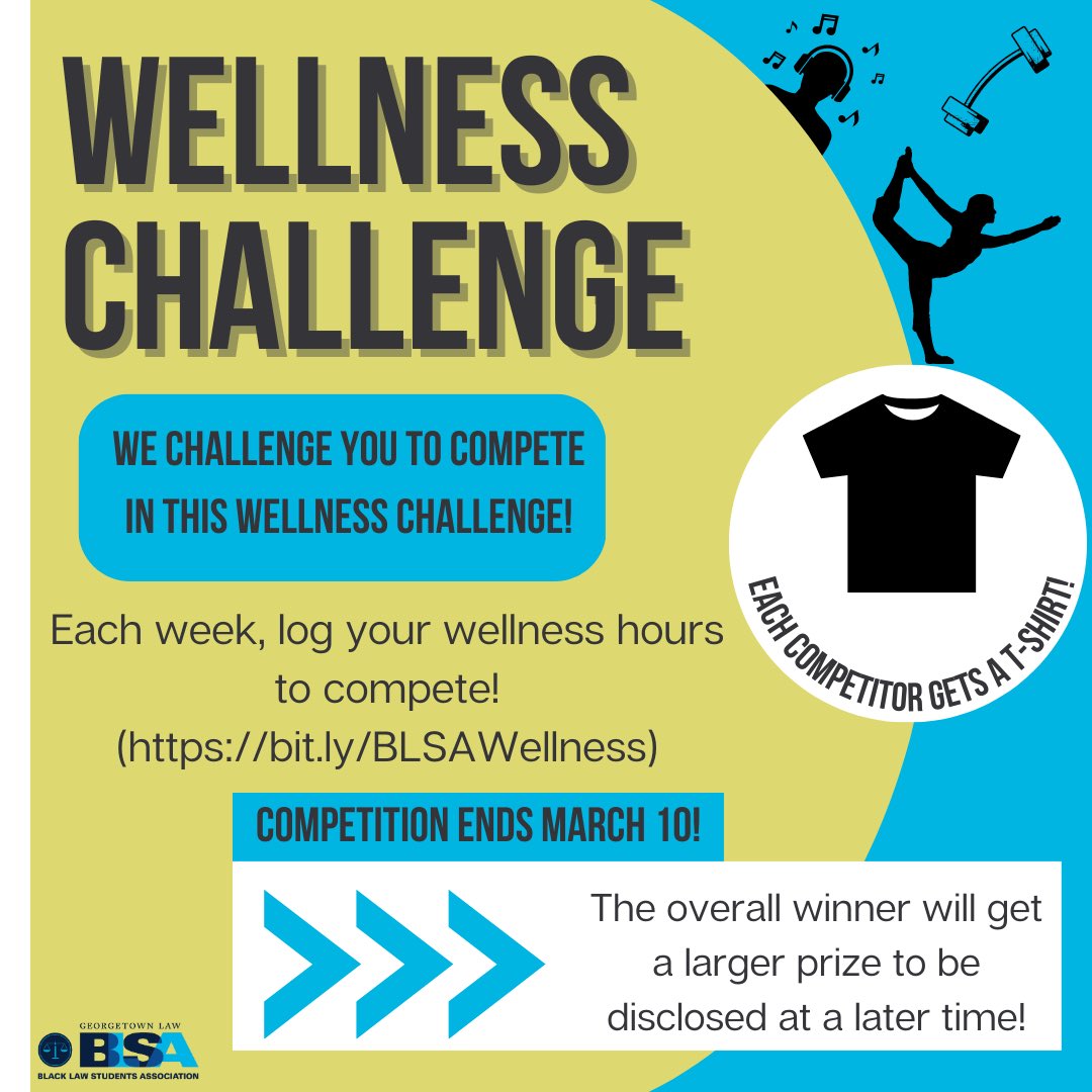GeorgetownBLSA's tweet photo. The first week of our Wellness Challenge is underway! Don’t forget to log your hours! https://t.co/Pv2xwHXO2C https://t.co/tx6tVz91yj