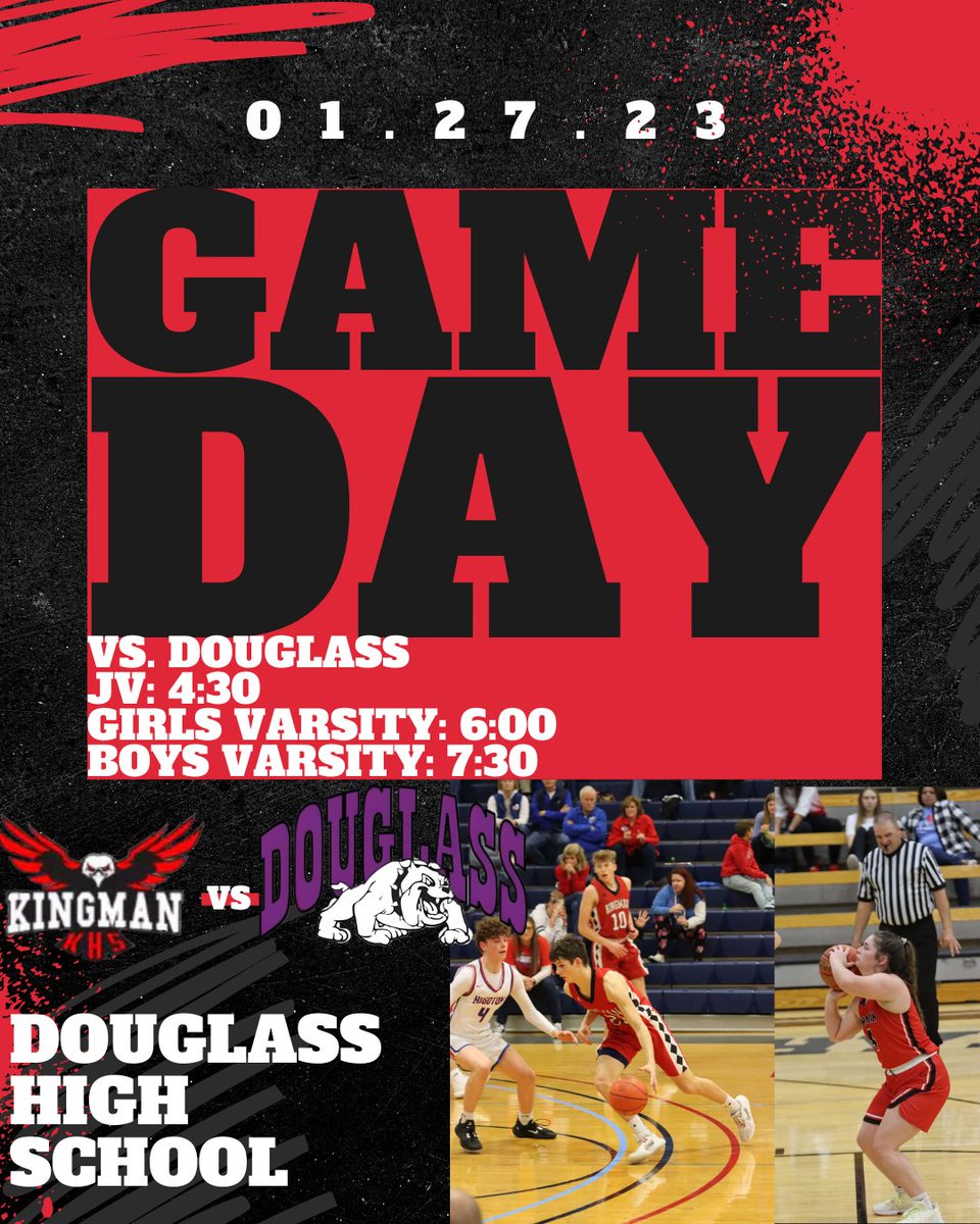Good luck to <a href="/KingmanHoops/">KingmanHoops</a> and <a href="/KingmanWBB/">Kingman Lady Eagles Basketball</a> as travel to Douglass tonight to play the Bulldogs!!!