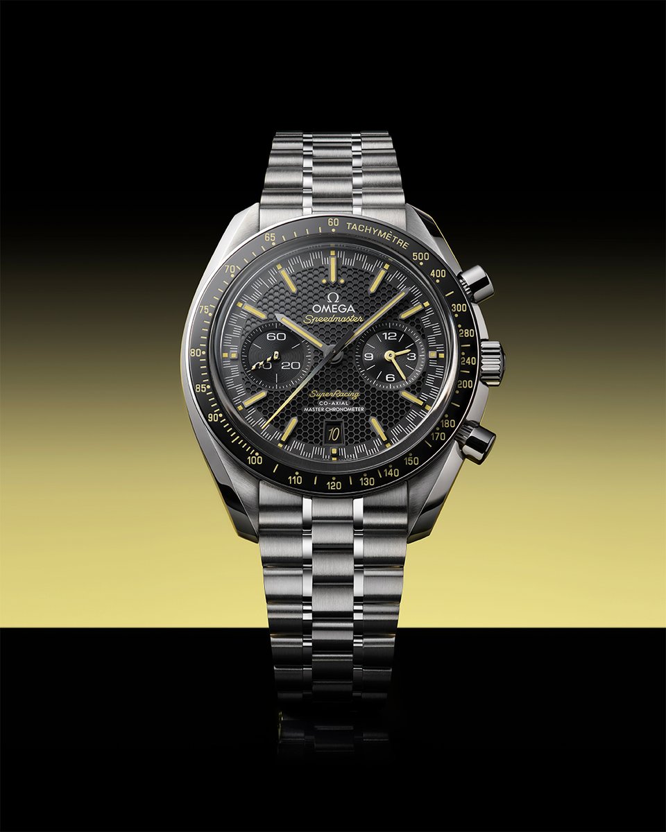 The design of the new Speedmaster Super Racing includes a honeycomb pattern dial and striped subdial hand. omegawatches.com/SpeedmasterSup…
 
#Speedmaster