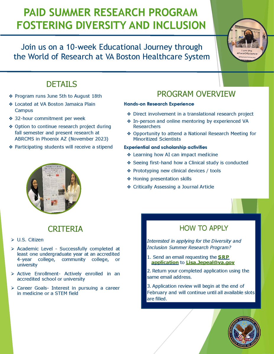 VABostonHC's tweet photo. Join us on a 10-week Educational Journey through the World of Research at VA Boston Healthcare System. https://t.co/kMQru9UTOV