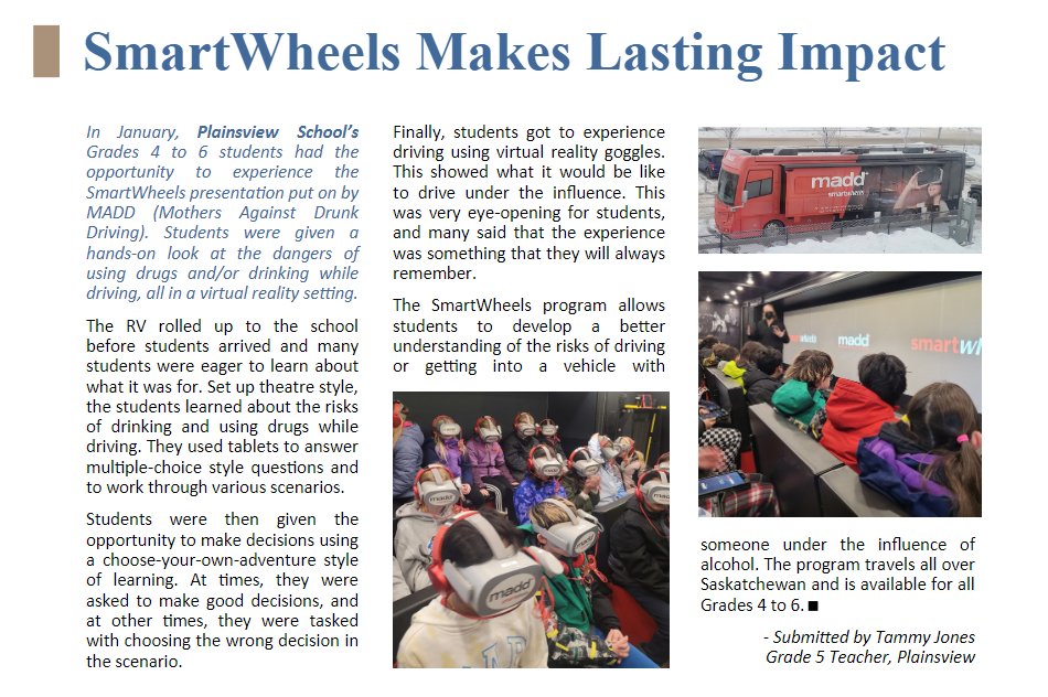 PlainsviewSch's tweet photo. Grades 4-6 took part in the @maddcanada #SmartWheels program this month. Thanks to @TammyKadler for organizing and for writing about it! https://t.co/n1VOgWAXKQ