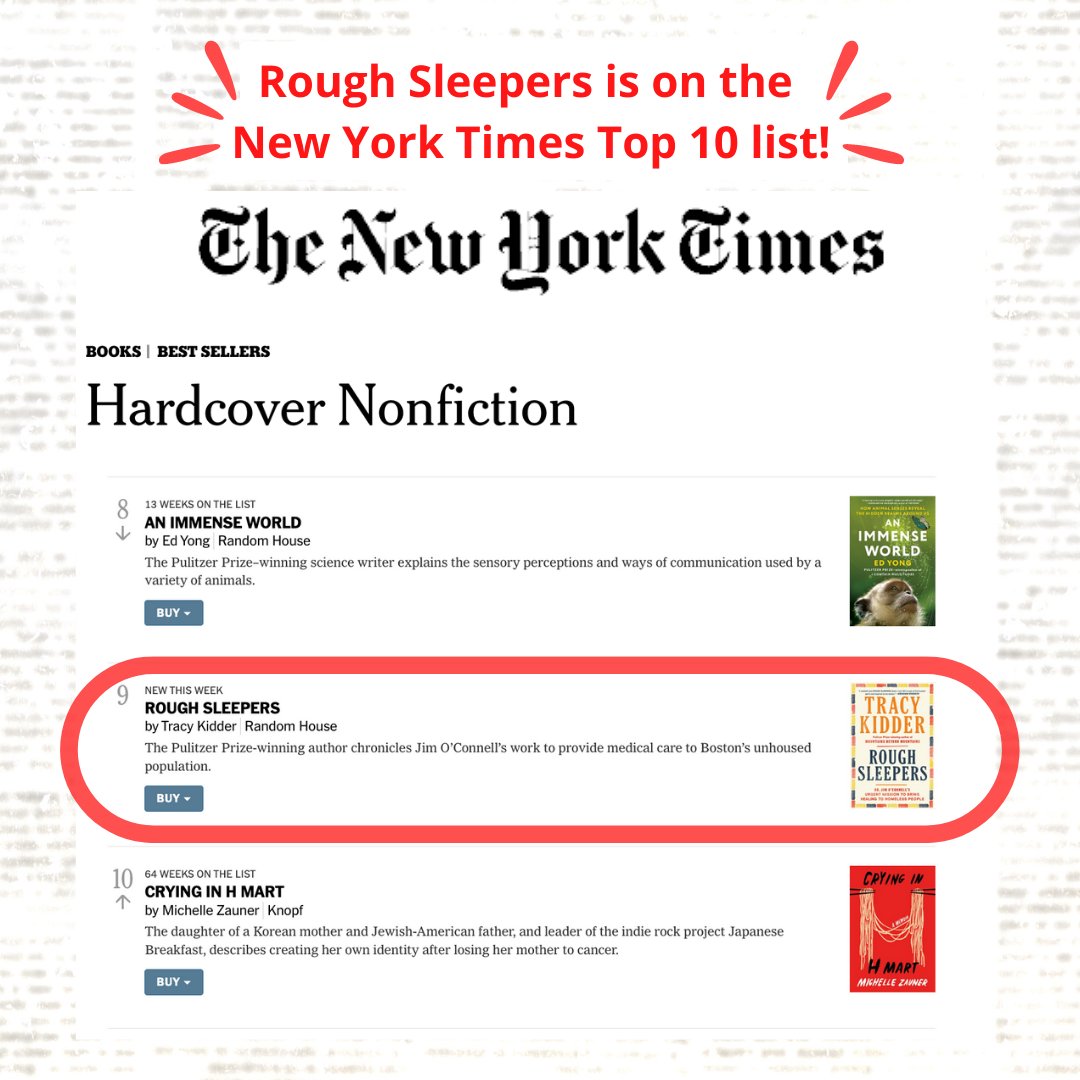 BHCHP's tweet image. .@nytimes Top 10 Best Sellers list this week - in the company of some amazing books &amp;amp; authors! Pick up a copy &amp;amp; reach out to us if you want to learn more about how we help Boston’s unhoused population. nyti.ms/2JjlRj7 #RoughSleepers