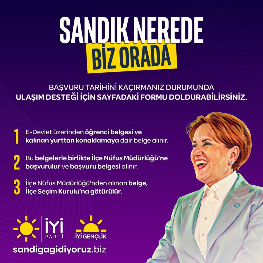 14 Mayıs'ta nerede olursa olsun #SandığaGidiyoruzBiz!

Nasıl mı?

Detayları öğrenmek ve tüm engellere rağmen oy kullanabilmek için;

sandigagidiyoruz.biz adresi üzerinden bilgilendirme ve ulaşım için biz yanınızda olacağız!