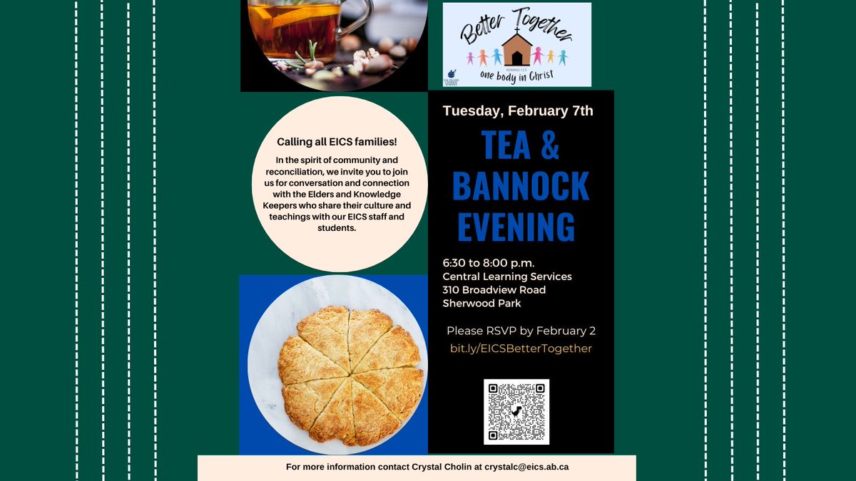 Come join us for an evening of community building &amp; conversation - and enjoy some tea &amp; bannock, too! ⁦<a href="/EICSCatholic/">Elk Island Catholic Schools</a>⁩ #BetterTogether