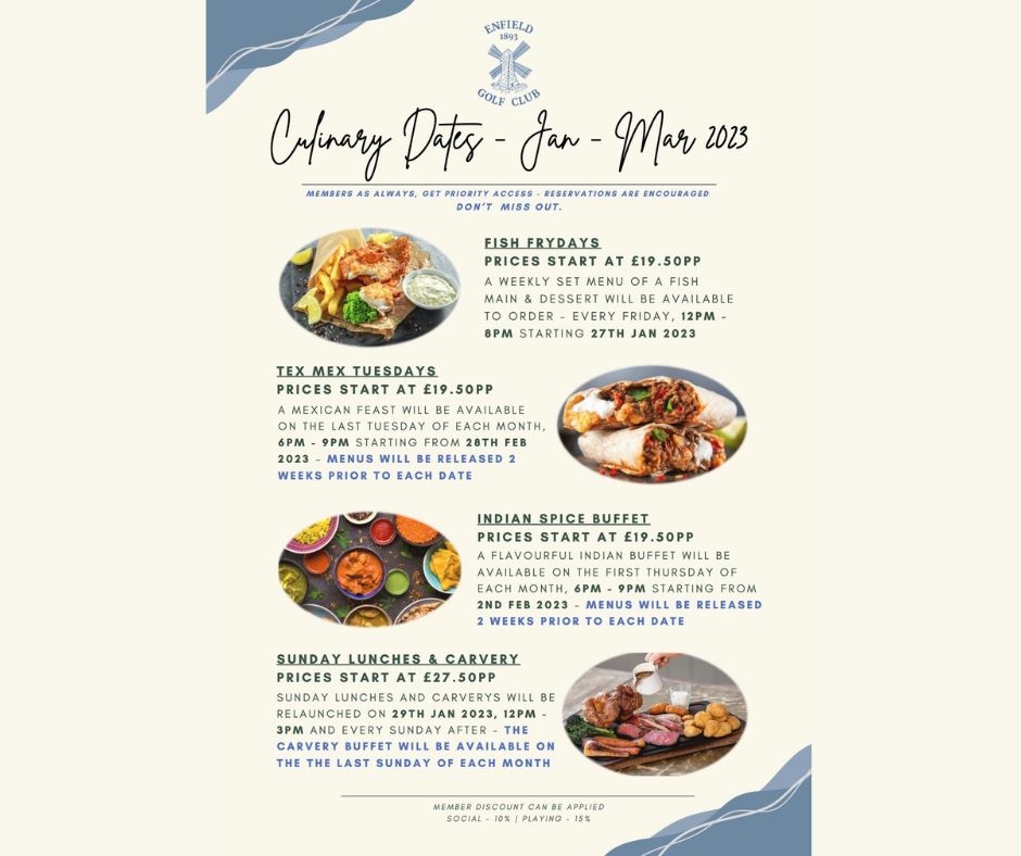 EnfieldGC's tweet photo. Whatβs taking your fancy?! π΄
All are available here at Enfield Golf Club.
Make a reservation and donβt miss out on these delicious menus!
020 8363 3970
*T&C's Apply*
#enfieldgolfclub #golf #enfield #northlondon #indian #texmex #fishfrydays #sundaylunches #carvery https://t.co/KmrYJd24bZ