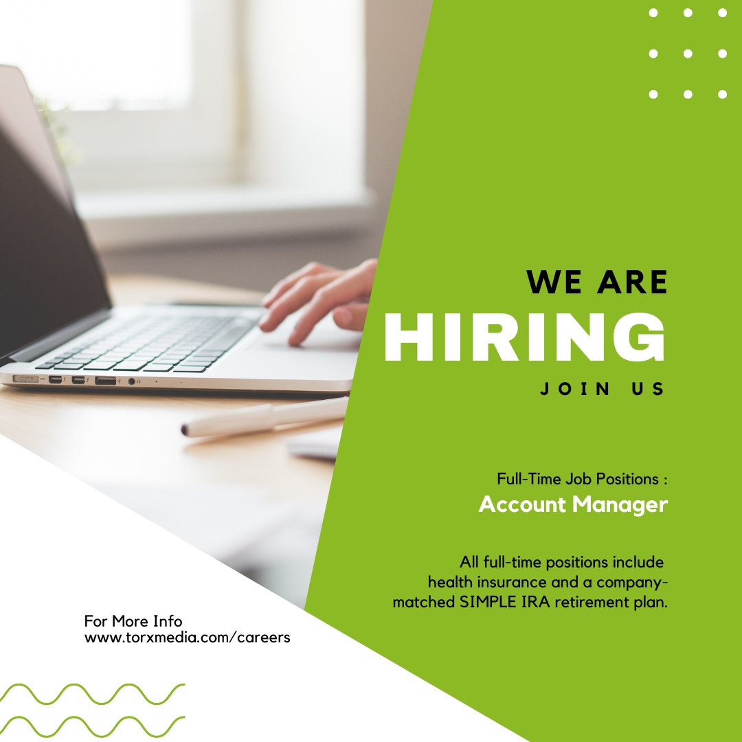 Looking for a new career this new year? We are hiring for a full-time account manager.🔔If you excel in managing clients, accounts, and staff members, this might be the position for you!📝Learn more about the position and apply today! torxmedia.com/careers/ 

#NewJob #JobAlert