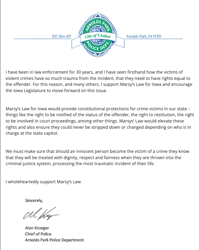 MarsysLawforIA's tweet photo. Thank you Chief Krueger for your support. https://t.co/MxYqordwrn
