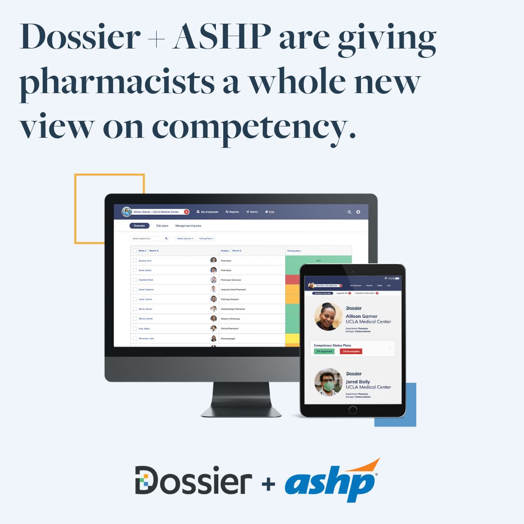 DossierSolution's tweet photo. Dossier and @ASHPOfficial have partnered to offer thorough learning objectives, online evaluations, and study tools in a contemporary, user-friendly format. You can create competency training that meets the needs of your staff with access to ASHP’s PCAC content. https://t.co/Mu953WHsfw