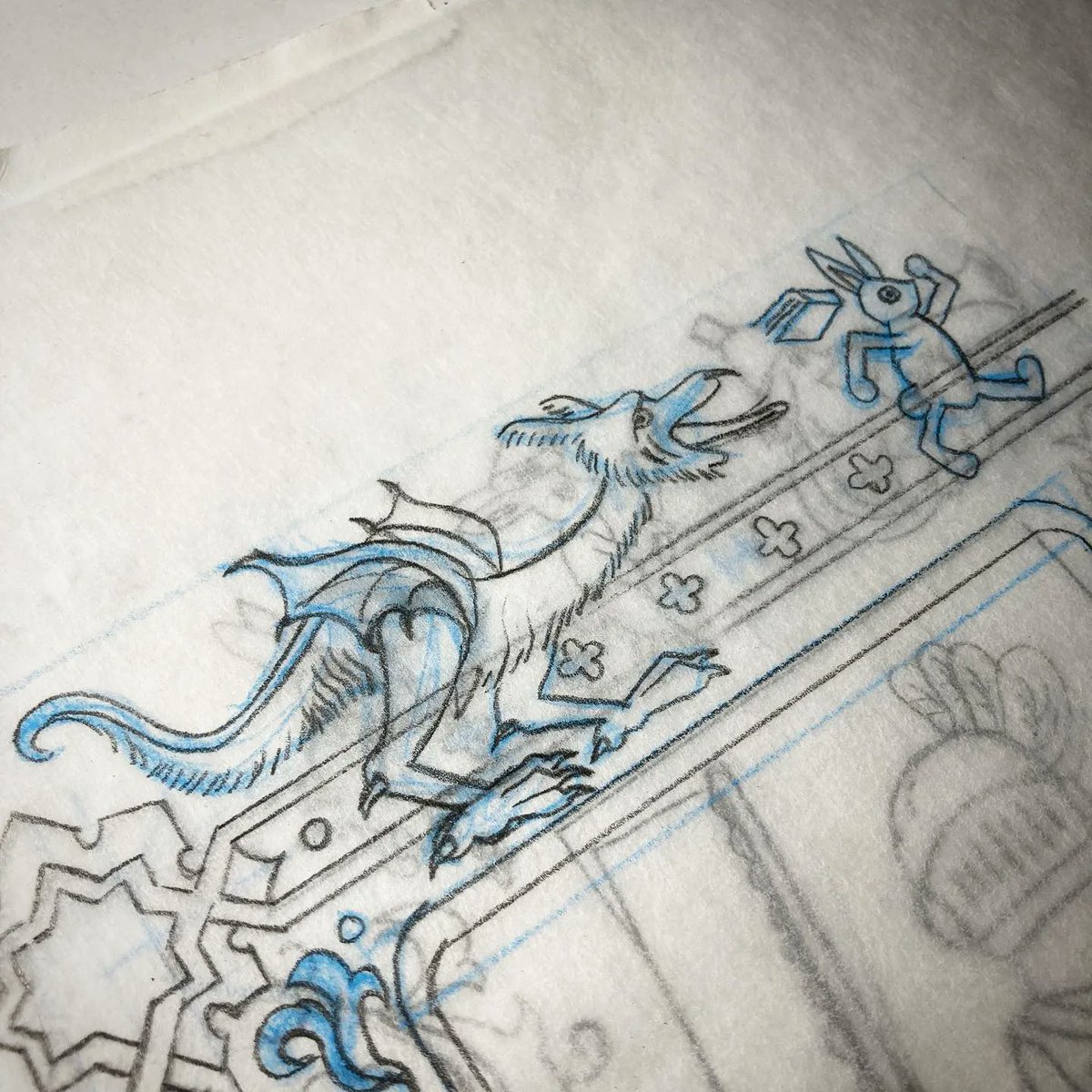 Dragon chasing off one of those pesky rabbits (A little wish fulfillment marginalia.) #art #comics #kingpellinore #drawing #illuminatedmanuscript #medievallit #medievalliterature #artistsoninstagram #marginalia #dragon buff.ly/3Je9jcQ