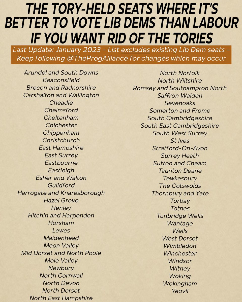 In most seats in England and Wales the Labour Party are the tactical vote advice, yet in these particular seats the voters who want the Tories out of power are better off voting tactically for the Liberal Democrats.

We'll get onto Scotland later