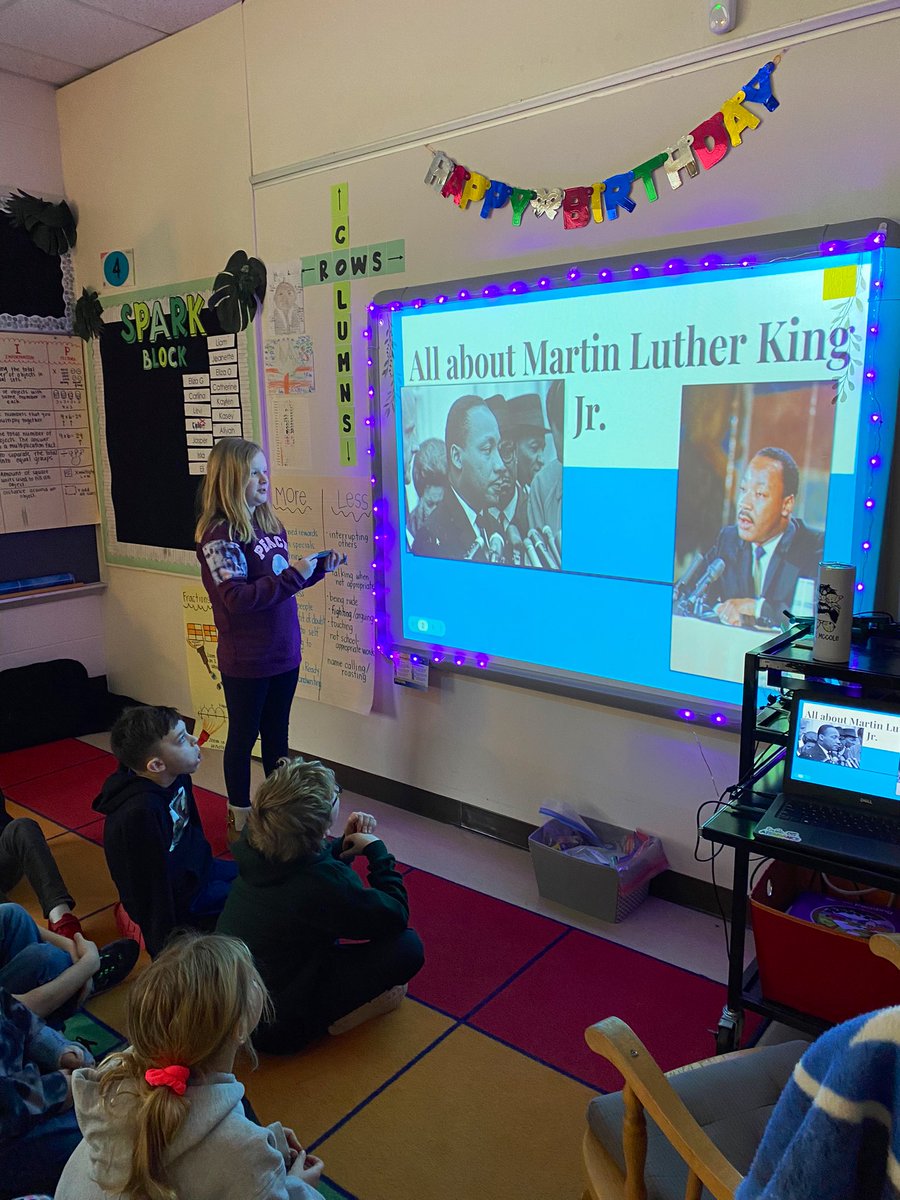 mrsmccoleyses's tweet photo. So proud of this girl!! After learning about Martin Luther King Jr. before MLK Day, Graelyn decided she wanted to continue researching and create her own slideshow about him! It had videos, pictures, tons of information and even a comprehension quiz at the end! 
#futureteacher 🍎 https://t.co/z6rZzR9HNg