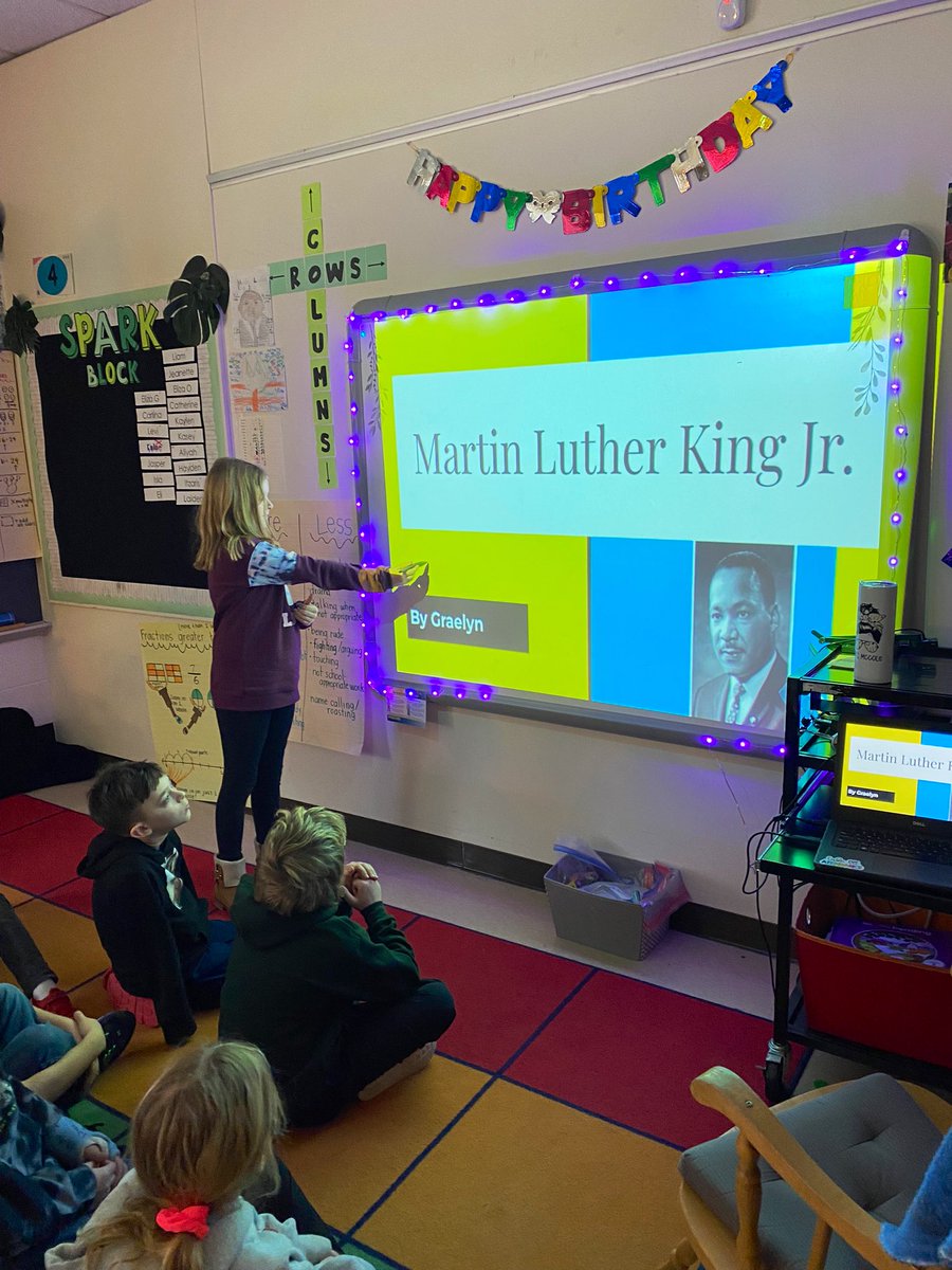 mrsmccoleyses's tweet photo. So proud of this girl!! After learning about Martin Luther King Jr. before MLK Day, Graelyn decided she wanted to continue researching and create her own slideshow about him! It had videos, pictures, tons of information and even a comprehension quiz at the end! 
#futureteacher 🍎 https://t.co/z6rZzR9HNg