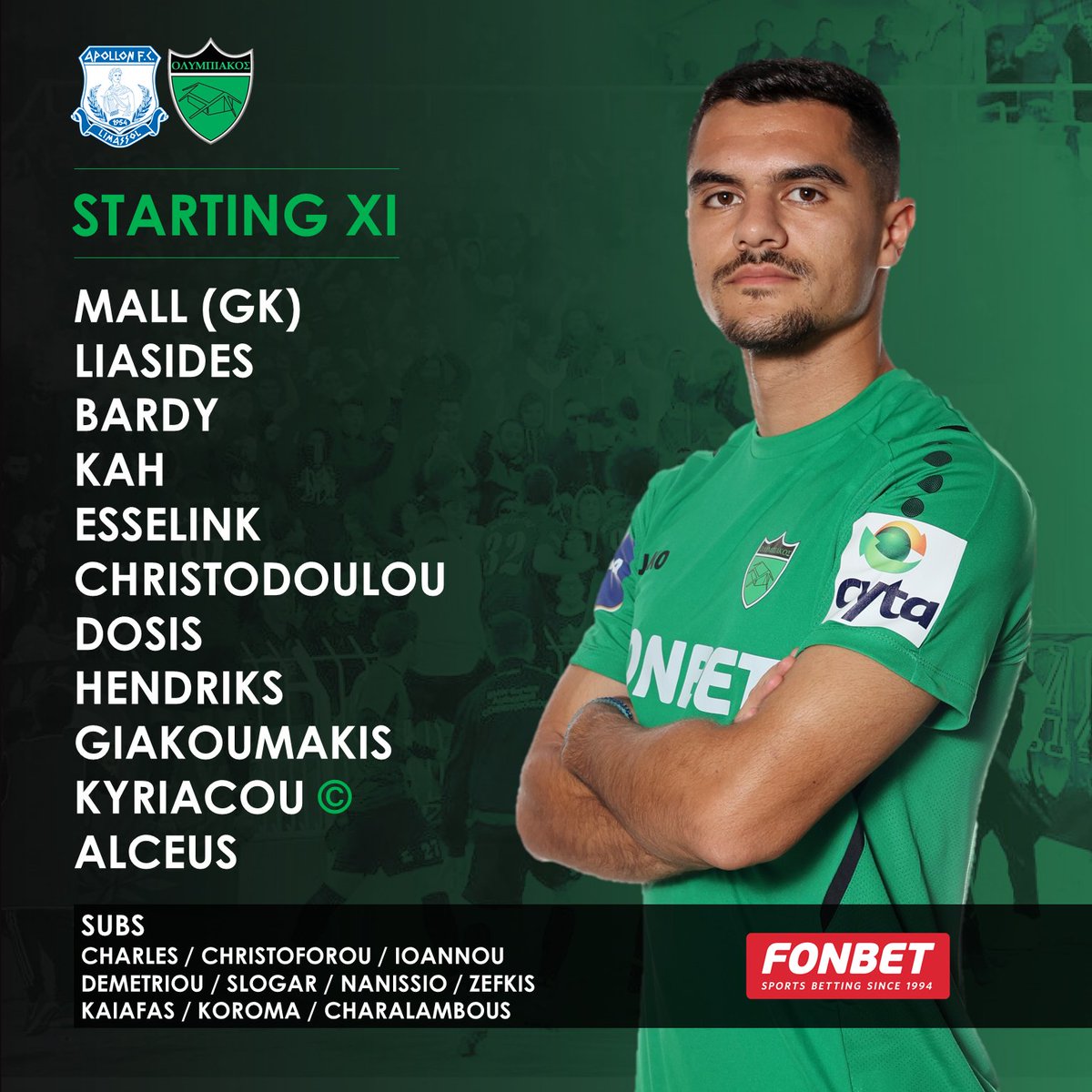 OlympiakosNic's tweet photo. #LineUp | Η ενδεκάδα της ομάδας μας για το ματς κόντρα στον Απόλλων Λεμεσού!
#OlympiakosNicosia #Taktakalas #Matchday #CytaLeague #aploly https://t.co/0fiwitVzhK