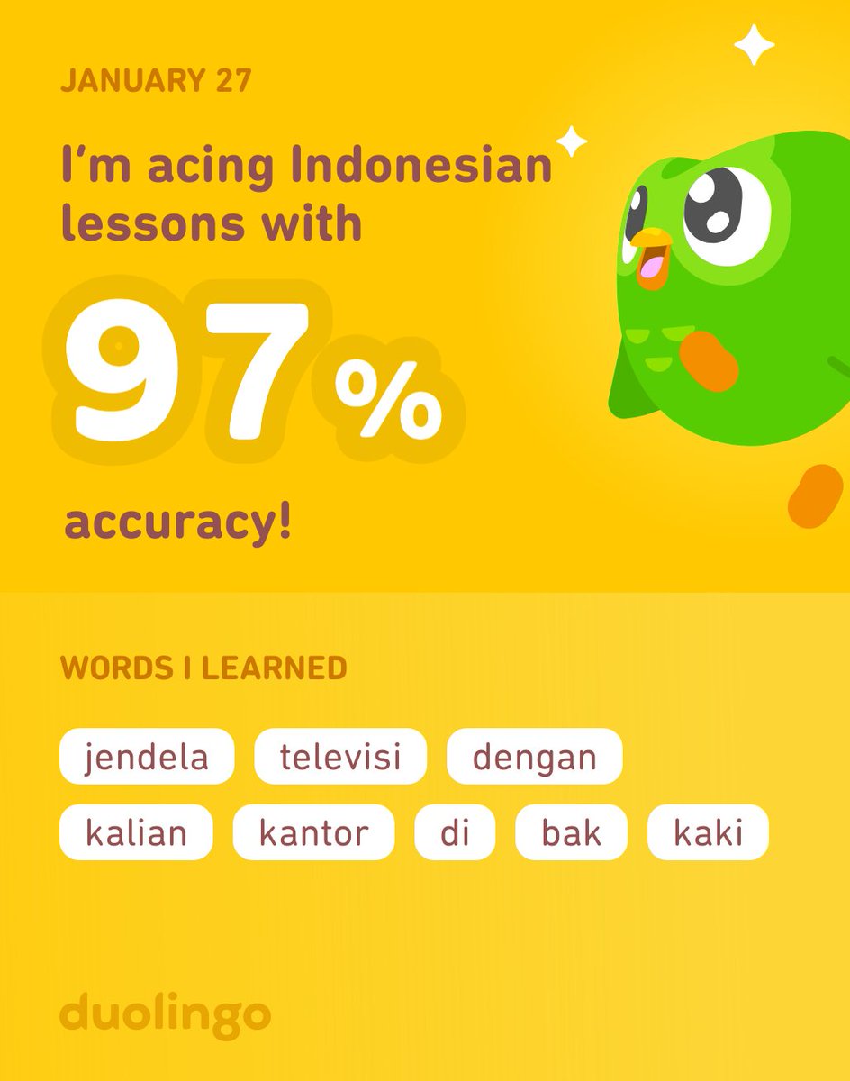 twcnomad's tweet photo. I’m learning Indonesian on Duolingo! It’s free, fun, and effective. https://t.co/3oKIcFlznS