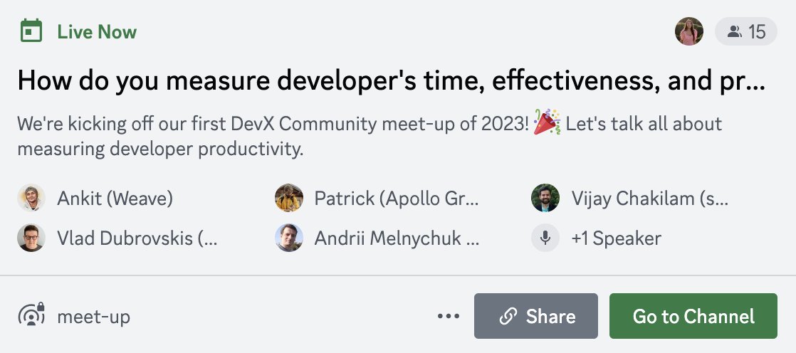 We kicked off our first DevX Community meet-up of 2023 🎊 

A huge thank you to our community member, Ankit, for bringing this topic on measuring developer productivity forward and to everyone included in the discussion!

Come join us 👉 developerexperience.us