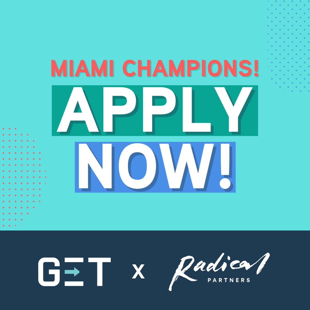GETCities's tweet photo. 🚨 GET Champions application is live! 🚨 Help us spread the world about GET Champions Miami with @RadicalPartners , RT to share the app: https://t.co/BoAC2RTM41  

#genderequalityintech #genderequality #inclusivetech #inclusivity https://t.co/GIEzxUxNPD