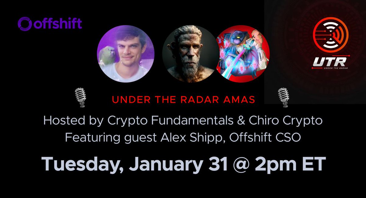 OffshiftXFT's tweet photo. 🗓️Save the date - Jan 31 @ 2pm ET!🗓️

Our CSO @AlexShippXFT will be joining @BlocksNThoughts and @chirocrypto on their AMA series Under the Radar.

Link coming soon - stay tuned! https://t.co/zxkJBuwOxC