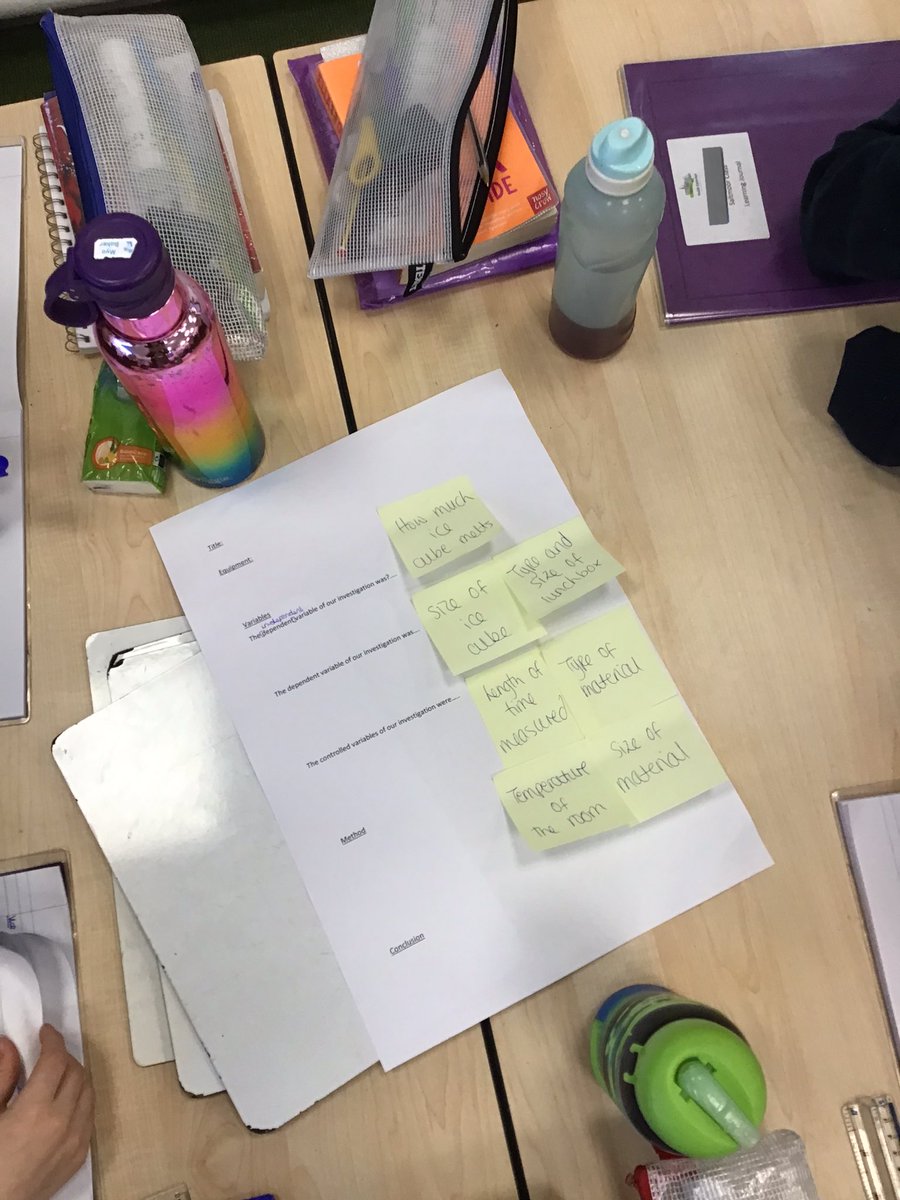 H_E_P_S's tweet image. In Science this week, Saltmoor have looked at how to write up an experiment. We considered our experiment on thermal conductors and insulators and decided what we thought the independent, dependent and controlled variables were. Great work Saltmoor! #HEPScience