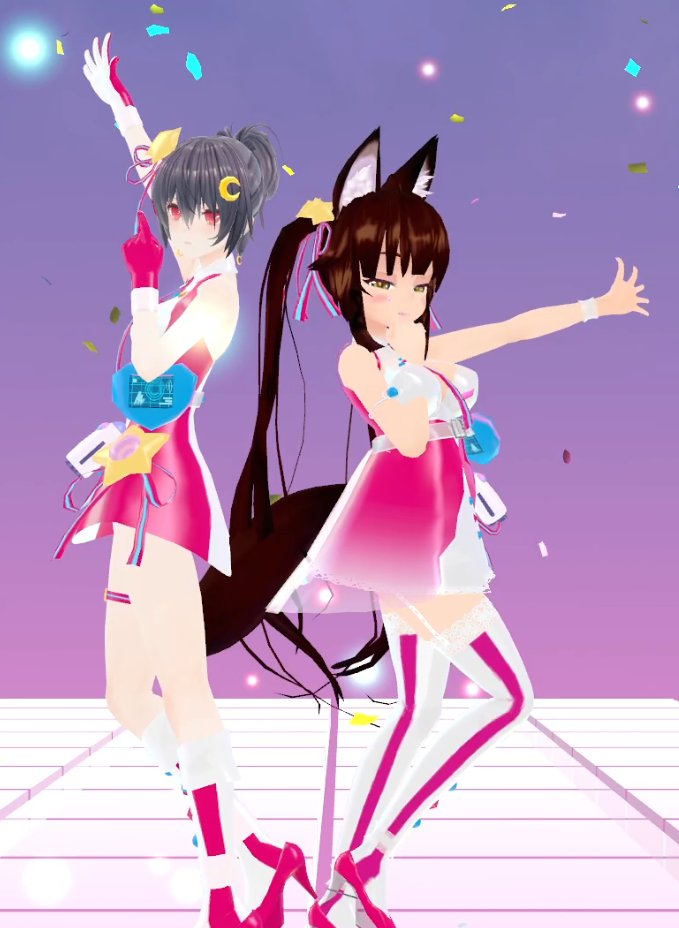 chunkitch's tweet photo. せっかくマジカルミライ10thミクコスっぽい衣装を
綺里ちゃんとお揃いで作ってたので
VRM Live Viewer でデュエット https://t.co/dwfMFjQGSA