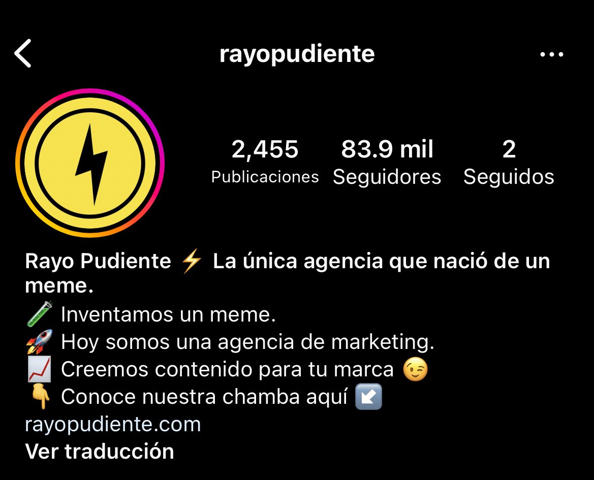 chalito_c's tweet photo. me parece locazo (y bueno) que rayo pudiente haya pasado de ser una página de memes a una agencia de marketing https://t.co/fvofumthsA