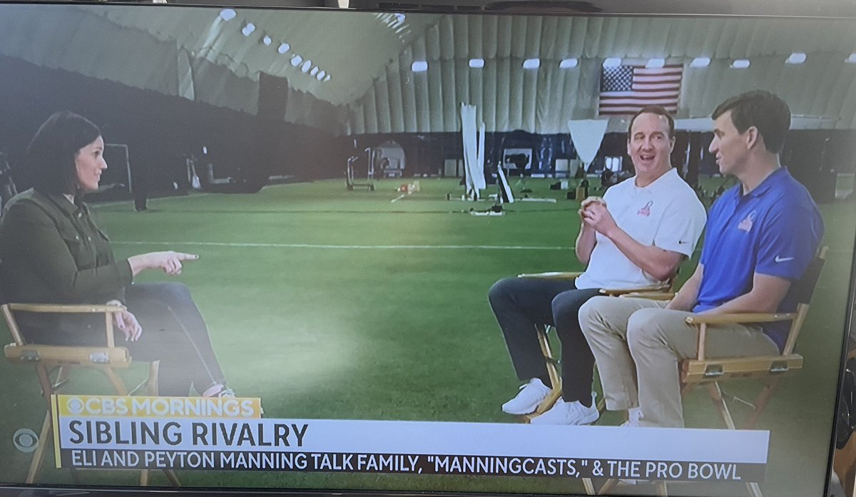 AmyTrask's tweet photo. Hey there @danajacobson - watching you interview Peyton (can't find an @ thing for him, so I'll use @OmahaProd) and @EliManning on @CBSMornings right now - this is terrific - and hi. https://t.co/BtMwvZuRZx