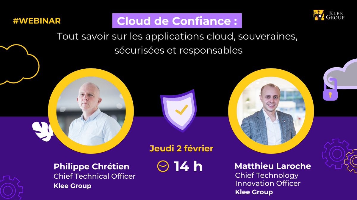 Klee_Group's tweet photo. Cloud de Confiance : Tout savoir sur les applications cloud, souveraines, sécurisées et responsables ☁
Rendez-vous le Jeudi 2 février à 14h ✔️
Inscrivez-vous ici 📌 https://t.co/VZ5b7o4lft
#CloudSouverain #ClouddeConfiance #CloudPublic https://t.co/gVWlsbbgc7