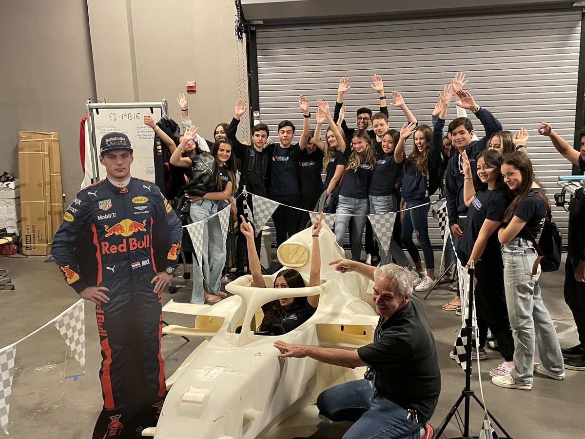 patstarace's tweet image. Can you name this driver? Answer: Max Verstappen. Congratulations, you get to climb into the 3D Printed F1. This is the fun we have when students from Brazil visited the SimLab at @FullSail. #mystudentsrock #F1 #Formula1 #redbull #redbullracing #simulator #3dprinted