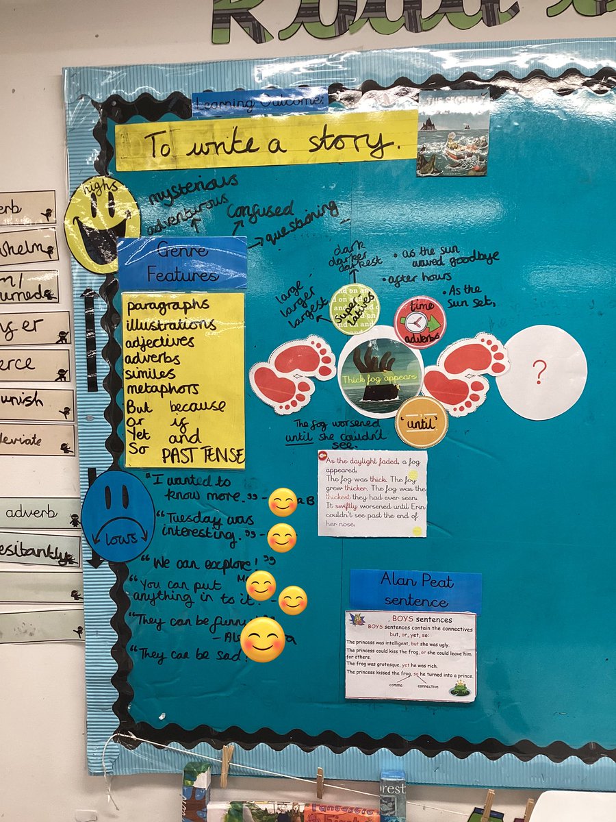 academy_roebuck's tweet photo. We’re 2 days into our adventurous writing unit based on “The Secret of Black Rock” in Cherry Class. Yesterday, we were allowed to write all over the classroom walls to analyse text types and today, we sentence stacked! @TrainingSpace @janeconsidine #thewritestuff https://t.co/oCvVu7tCoD