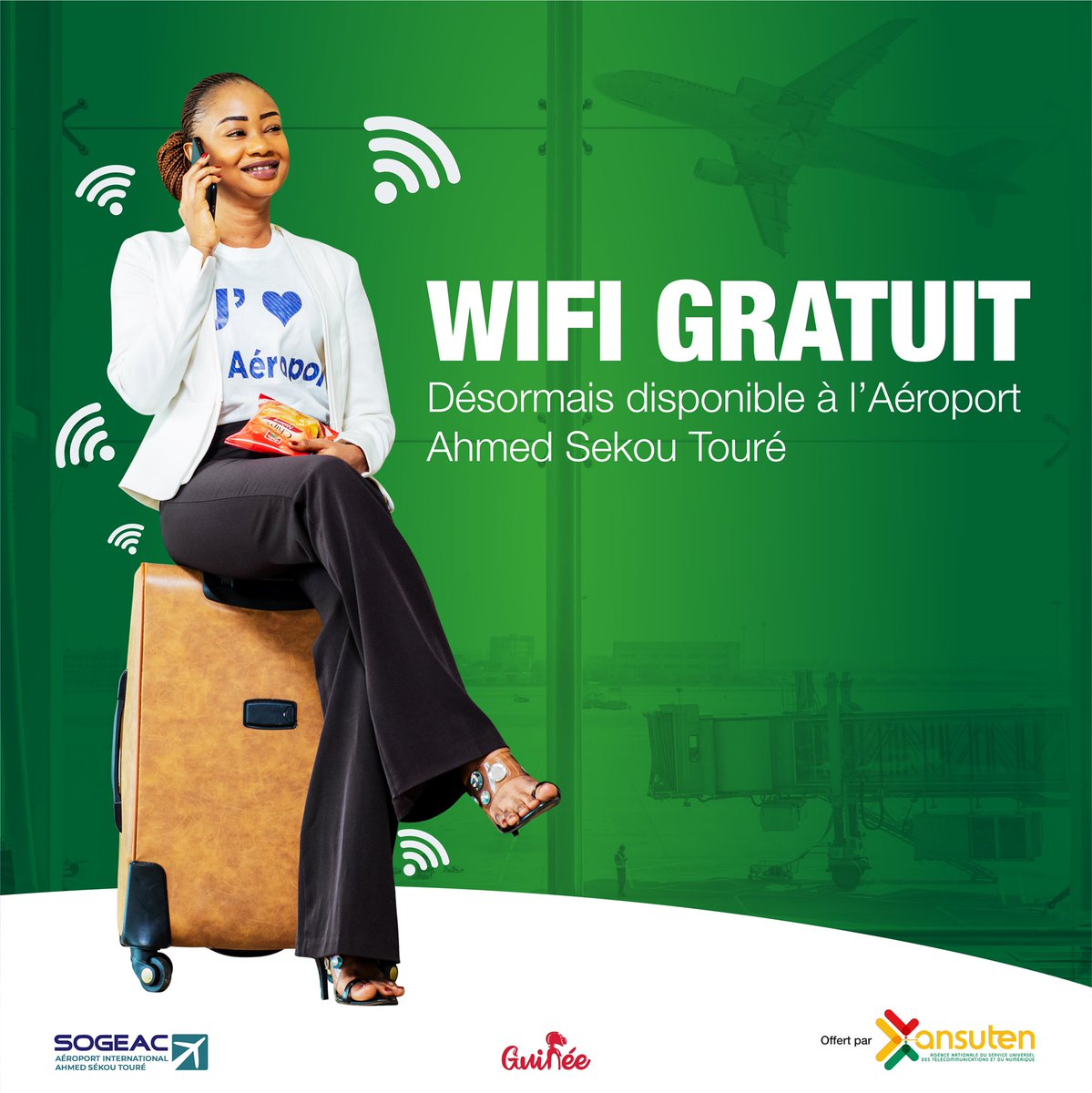 ansuten's tweet image. Un wifi gratuit haut débit est désormais disponible à l’Aeroport International Ahmed Sékou Touré.

Offert par l’ #ANSUTEN  en collaboration avec l’@Aeroportast 

#WifiAst  #sogeac #wifi #gratuit #passager #numeriquepourtous